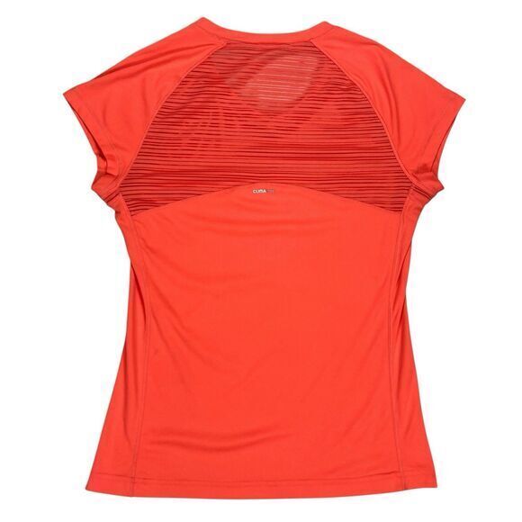 Adidas Climalite Short Sleeve Athletic T Shirt Women M Orange V Neck Running Gym - Picture 4 of 9